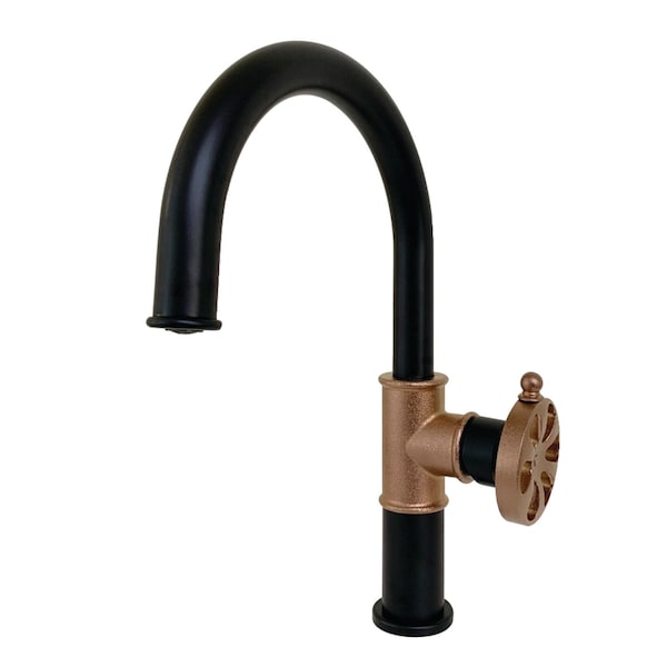 Kingston Brass Eagan Single-Handle Bathroom Faucet W/ Push Pop-Up, Black/Rose Gold KS2237RX - main